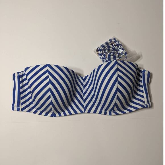 Shade & Shore Other - Shade & Shore Bikini Top Striped Bandeau Light Lift 32B Blue White Swimsuit Pool